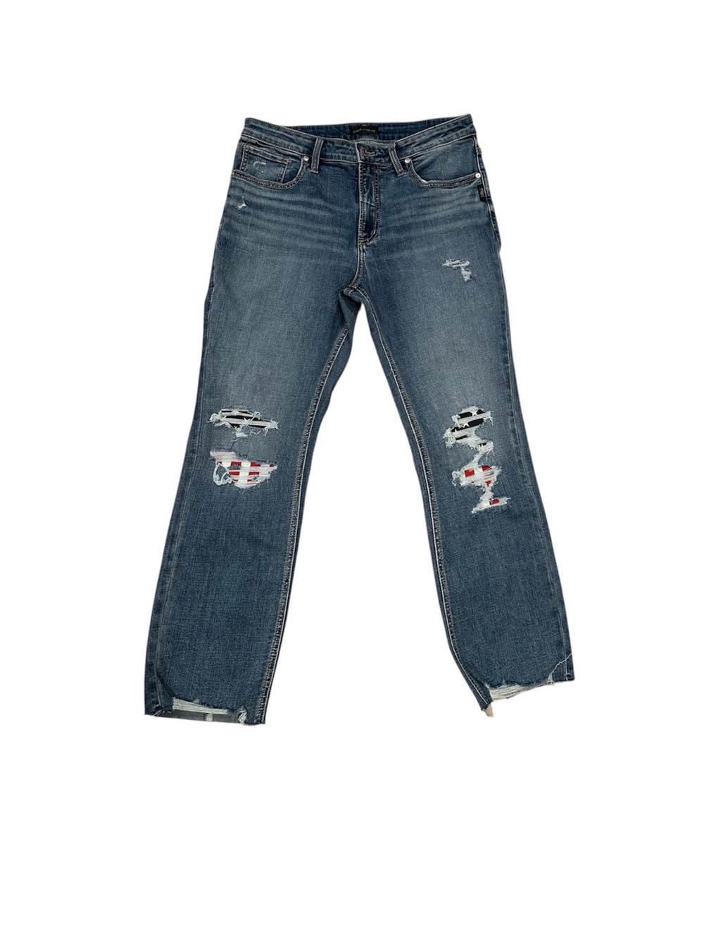 Silver Jeans Distressed Boyfriend Jeans in Dark Blue